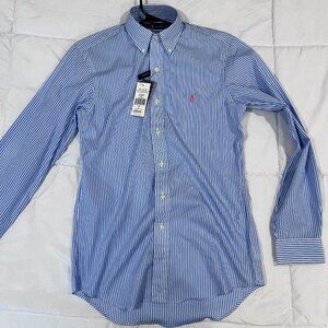 ralph lauren blue and white striped button down. nwt
